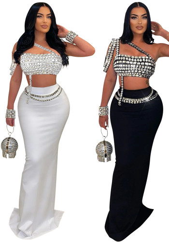 Women Suspender Beaded Top with Bodycon Skirt