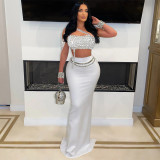 Women Suspender Beaded Top with Bodycon Skirt