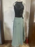 Women Summer Halter Neck Crop Top and Skirt Two-piece Set