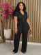 Women short-sleeved loose pleated v-neck shirt and trousers two-piece set