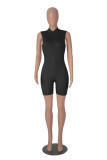 Women zipper sleeveless solid romper