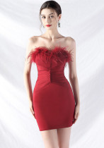 Women ostrich feather Mini evening dress Women ostrich feather Mini evening dress