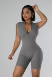 Women zipper sleeveless solid romper
