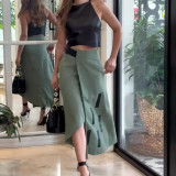 Women Summer Halter Neck Crop Top and Skirt Two-piece Set