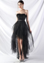 Women ostrich feather sequin mesh wrap chest evening dress Women ostrich feather sequin mesh wrap chest evening dress