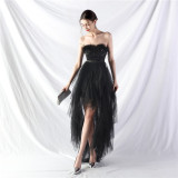 Women ostrich feather sequin mesh wrap chest evening dress