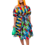 Women's Spring Summer Style Fashion Chic Belt African Plus Size A-Line Dress