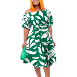 Women's Spring Summer Style Fashion Chic Belt African Plus Size A-Line Dress