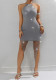 Fishnet Rhinestone Halter Neck Low Back Dresses