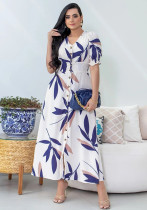 Chic V Neck Short Sleeve Slim High Waist Button Long Dress Chic V Neck Short Sleeve Slim High Waist Button Long Dress