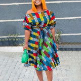 Women's Spring Summer Style Fashion Chic Belt African Plus Size A-Line Dress