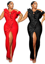 Women's Sexy Ruffled One-Shoulder Slit Evening Dress Women's Sexy Ruffled One-Shoulder Slit Evening Dress