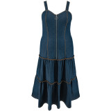 Plus Size Women's Sleeveless Strap Long Denim Dress