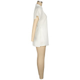 Women's Summer Slit Short-Sleeved Shirt Shorts Two-Piece Set