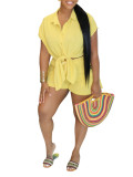 Women's Summer Slit Short-Sleeved Shirt Shorts Two-Piece Set