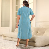 Plus Size Women's Turndown Collar Short Sleeve Button Fashion Denim Dress