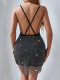 Summer Sexy See Through Rhinestone Fishnet Dress