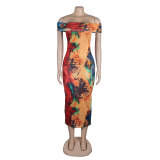 Sexy Off Shoulder Printed Bodycon Dress