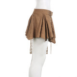 Fashion Low-Waist Metal Buckle Belt Irregular Ribbon Skirt