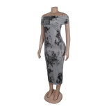 Sexy Off Shoulder Printed Bodycon Dress