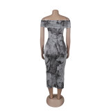 Sexy Off Shoulder Printed Bodycon Dress