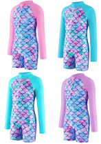 Girls' Printed Long Sleeve One-Piece Swimsuit Sun Protection Surfing Suit Girls' Printed Long Sleeve One-Piece Swimsuit Sun Protection Surfing Suit