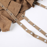 Fashion Low-Waist Metal Buckle Belt Irregular Ribbon Skirt