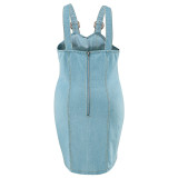 Plus Size Women's Denim Strap Sleeveless Bodycon Denim Dress