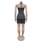 Women Beaded Suspender Short Skirt Dress