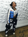 Women's Fashion Stretch Denim Fabric Flower Print Denim Trousers