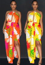 Women Backless Lace-up Print Dress