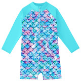 Girls' Printed Long Sleeve One-Piece Swimsuit Sun Protection Surfing Suit