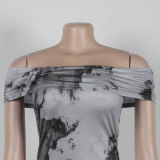 Sexy Off Shoulder Printed Bodycon Dress