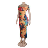 Sexy Off Shoulder Printed Bodycon Dress