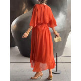 Plus Size Women's Solid Color Lace-Up Bat Sleeves Irregular Dress