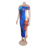 Sexy Off Shoulder Printed Bodycon Dress