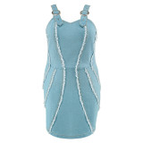 Plus Size Women's Denim Strap Sleeveless Bodycon Denim Dress