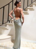 Women Summer Floral Decoration Backless Strap Dress