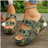 Plus Size Denim Belt Buckle One-Step Sandals Women's Summer Outdoor Wear Thick-Soled Slippers