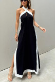 Summer Low Back Halter Neck Split Chic Linen Dress For Women
