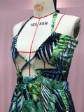 Women's Fashionable Sexy Halter Lace-Up Print Long Dress