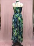 Women's Fashionable Sexy Halter Lace-Up Print Long Dress