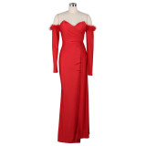 Women's Slit Long Sleeves Evening Dress