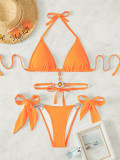 Women Crystal Diamond Lace-Up Backless Beach Bikini