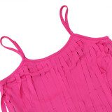 Women Summer Fashionable Strap Solid Color Tassel Slim Jumpsuit