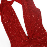 Women's Sexy Deep V See-Through Sequin Long Dress