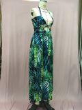 Women's Fashionable Sexy Halter Lace-Up Print Long Dress