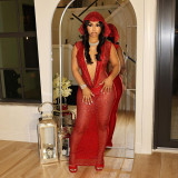 Women's Sexy Deep V See-Through Sequin Long Dress