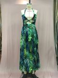 Women's Fashionable Sexy Halter Lace-Up Print Long Dress