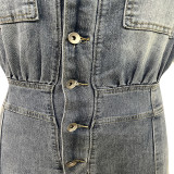 Women's Casual Sleeveless Denim Wide Leg Jumpsuit